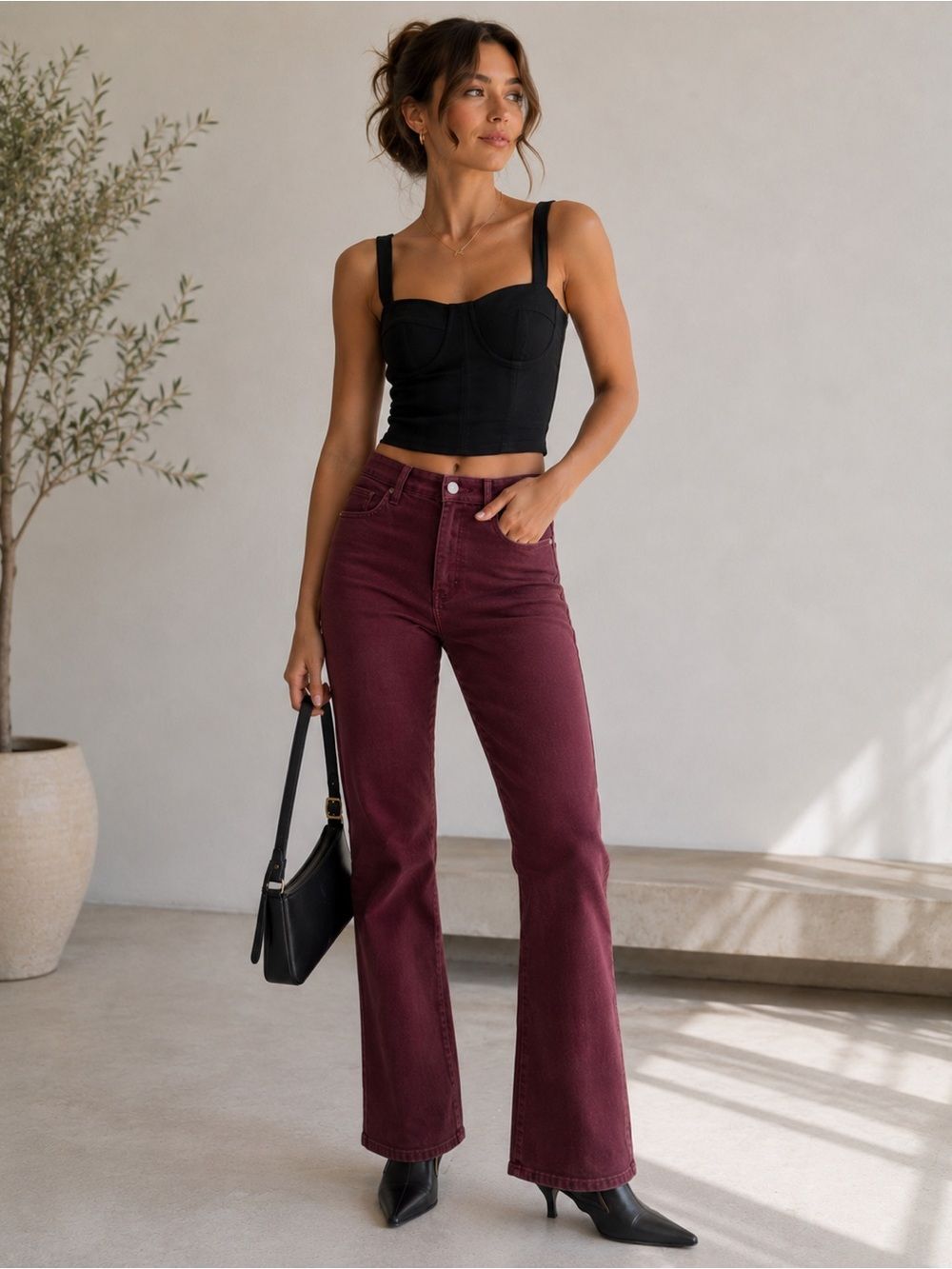 NWT Wrangler Women’s Burgundy Denim Pants Jeans W 28/ 32 L